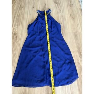 Women's SLNY Beaded Halter Neck Chiffon Dress Size 10 Royal Blue
